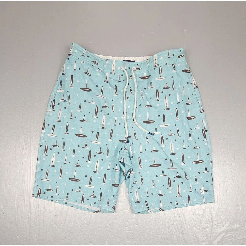 Johnnie-O BoardShorts Mens Large Blue Rowan Half Elastic Stretch Swim Trunks